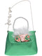 Green girl's bag with pearl flowers and feathers