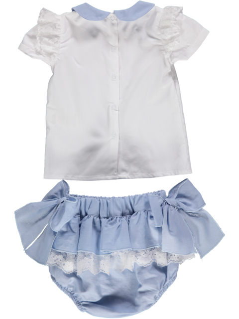 Conjunto de menina azul e branco de top e calção