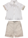 Set of boy in beige shorts and white shirt