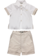 Conjunto de menino de calção beige e camisa branca