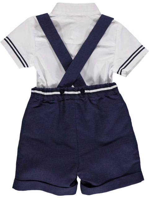 Conjunto de menino de calção azul marinho e camisa branca