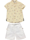 Set of boy in yellow striped shirt and white shorts