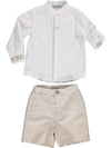 Set of boy in beige shorts and white shirt