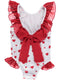 Swimsuit with red hearts and bow on the back