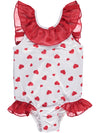 Swimsuit with red hearts and bow on the back