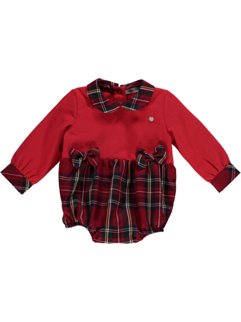 Body vermelho e tartan com laços