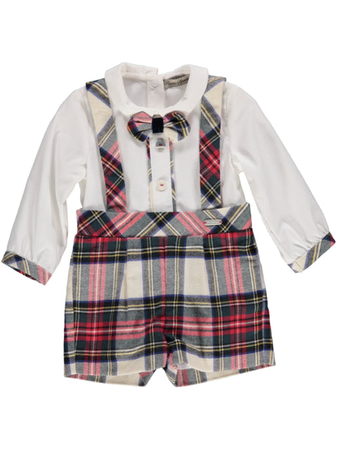 Body tartan vermelho e beige com papillon