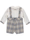 Body tartan azul e beige com papillon