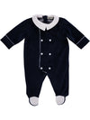 Babygrow marinho com golas brancas