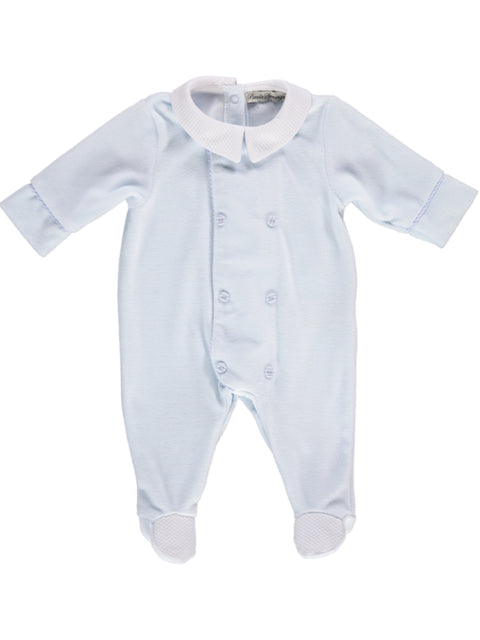 Babygrow azul com golas brancas