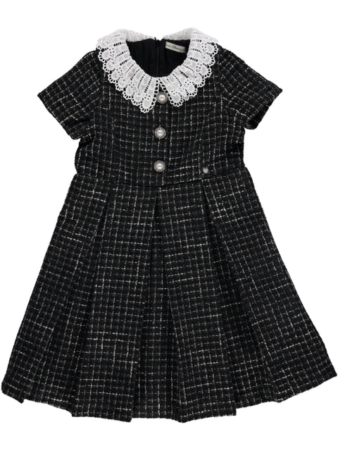 Vestido chanel preto com gola de renda