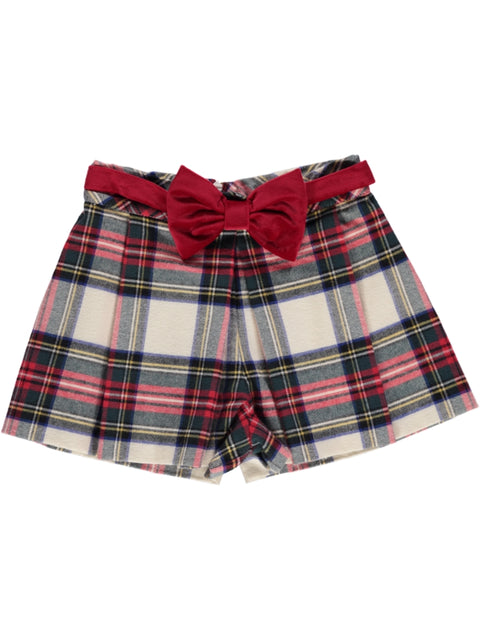 Calção tartan com laço vermelho