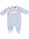 Babygrow azul com peito branco às riscas