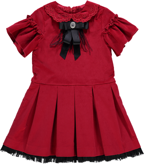 Vestido de veludo vermelho com laço preto