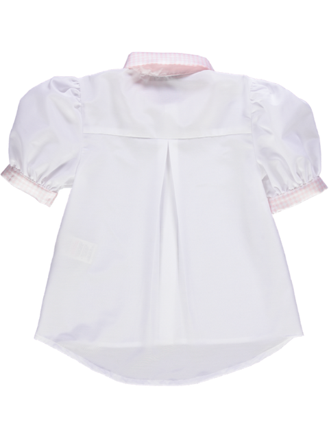 Camisa de gola rosa de padrão vichy