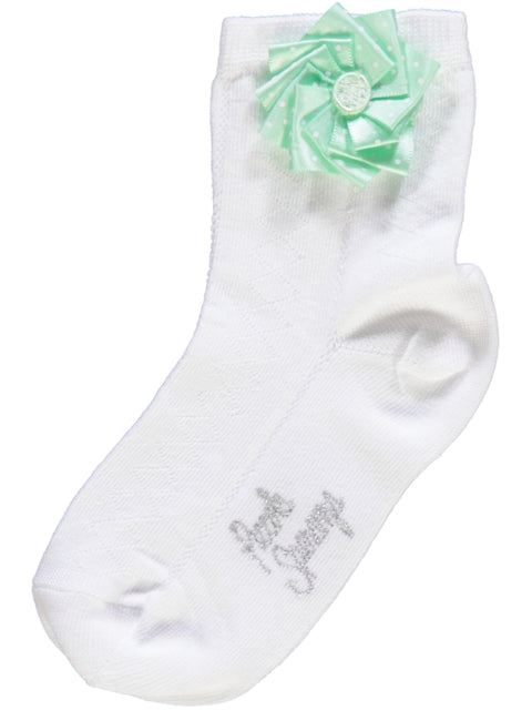 Meia com flor verde às pintas