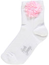 Meia com flor rosa às pintas