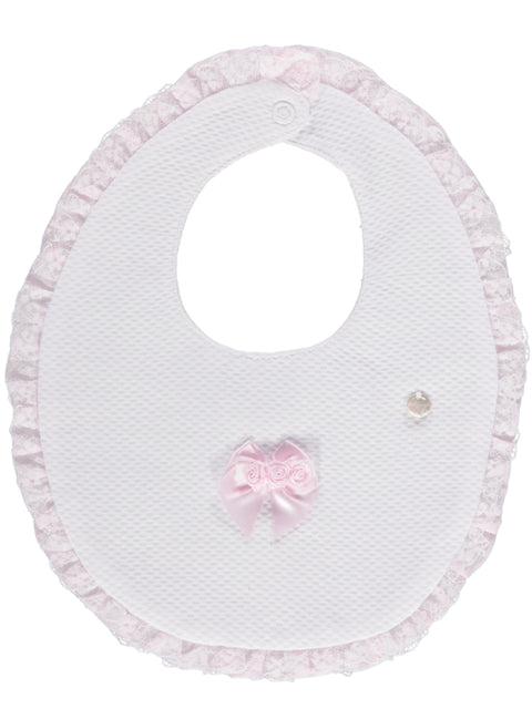 Babete branca e rosa com laço rosa