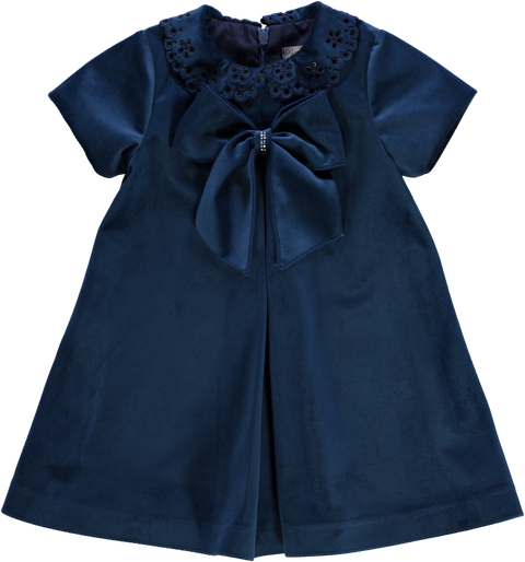 Vestido de bebé, navy com macho, golas bordadas e laço