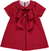 Vestido de bebé, vermelho com macho, golas bordadas e laço
