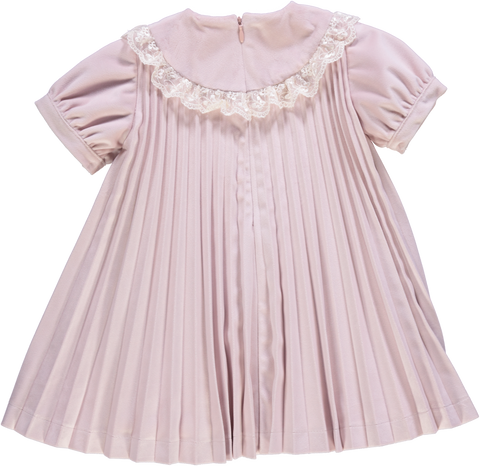 Vestido de bebé rosa com golas bordadas