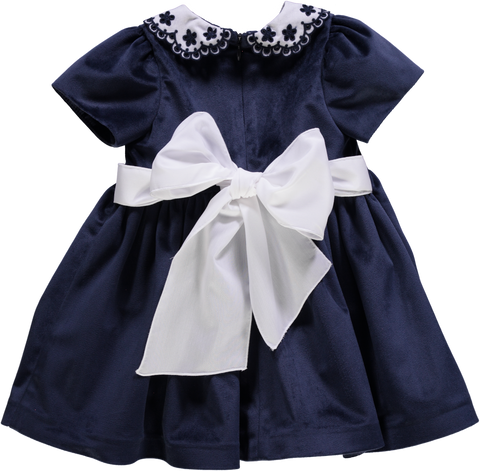 Vestido de bebé navy com golas bordadas