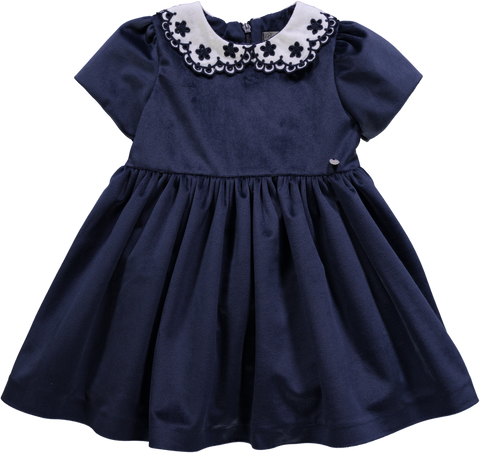 Vestido de bebé navy com golas bordadas