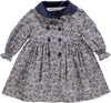 Vestido de bebé azul florido com gola navy