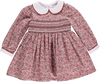 Vestido de bebé vermelho florido com smocks