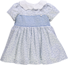 Vestido de bebé azul florido com smocks