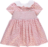 Vestido de bebé rosa florido com smocks
