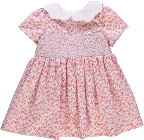 Vestido de bebé rosa florido com smocks