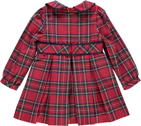 Vestido de bebé vermelho xadrez com laço navy