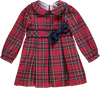 Vestido de bebé vermelho xadrez com laço navy