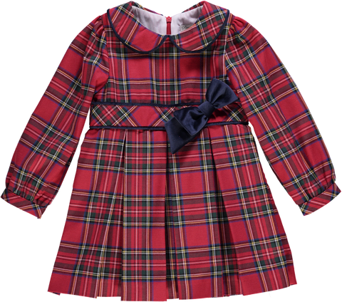 Vestido de bebé vermelho xadrez com laço navy
