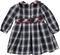 Vestido de bebé xadrez preto e branco om laço vermelho
