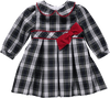Vestido de bebé xadrez preto e branco om laço vermelho