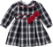 Vestido de bebé xadrez preto e branco om laço vermelho