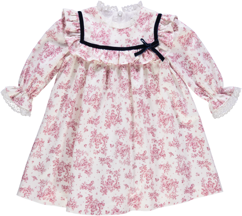 Vestido de bebé rosa florido com folhos