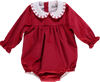 Body de menina vermelho com gola bordada
