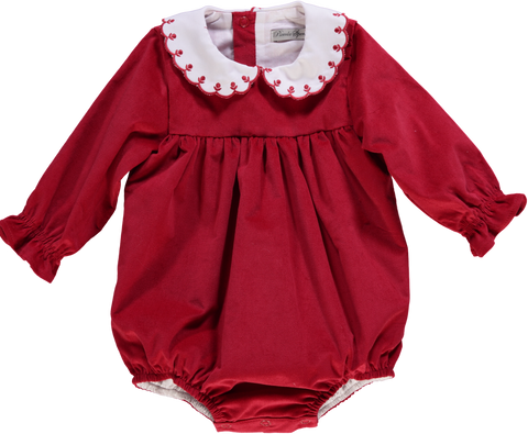 Body de menina vermelho com gola bordada