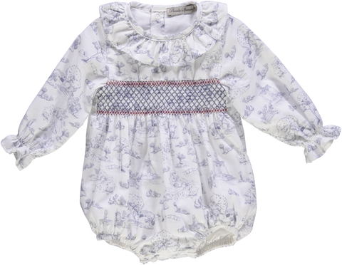 Body de menina azul florido com smocks