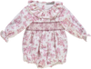 Body de menina rosa florido com smocks