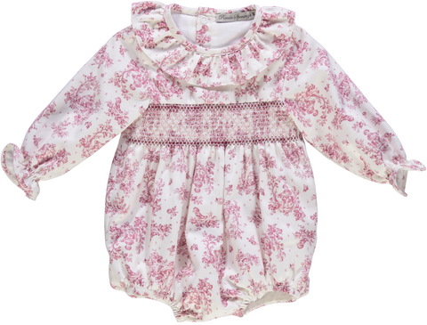 Body de menina rosa florido com smocks