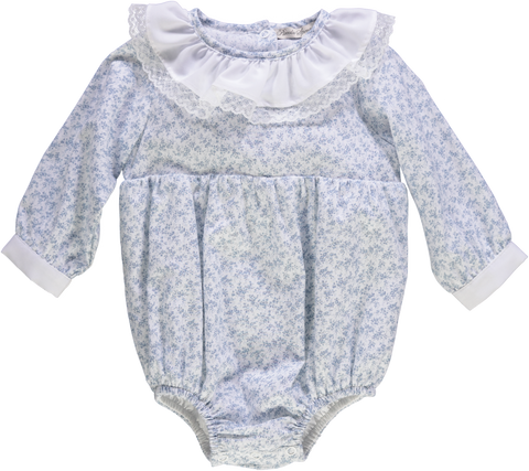 Body de menina azul florido com renda