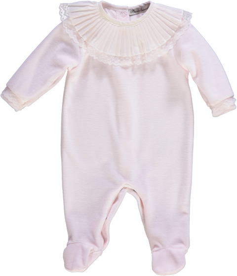 Babygrow de menina rosa com gola plissada
