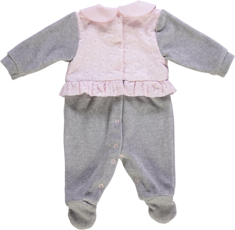Babygrow de menina rosa e cinzento com  folhos