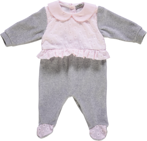 Babygrow de menina rosa e cinzento com  folhos