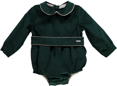 Body de menino verde de veludo