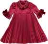 Vestido de veludo vermelho plissado com brilhantes